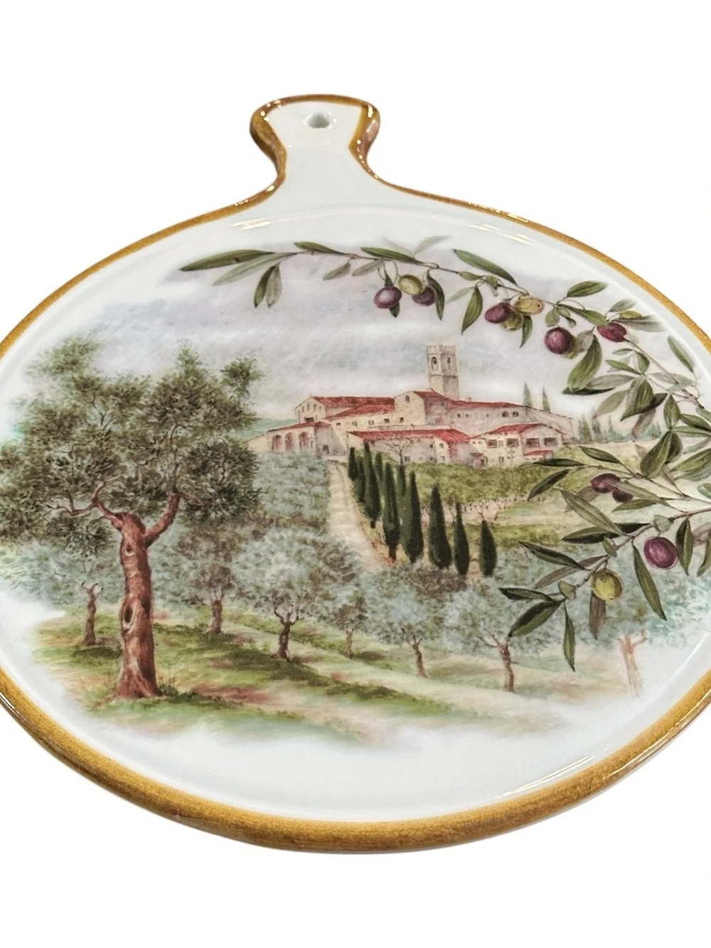 Sur La Table Olive Grove Ceramic Cutting/Serving Board in White and Gold